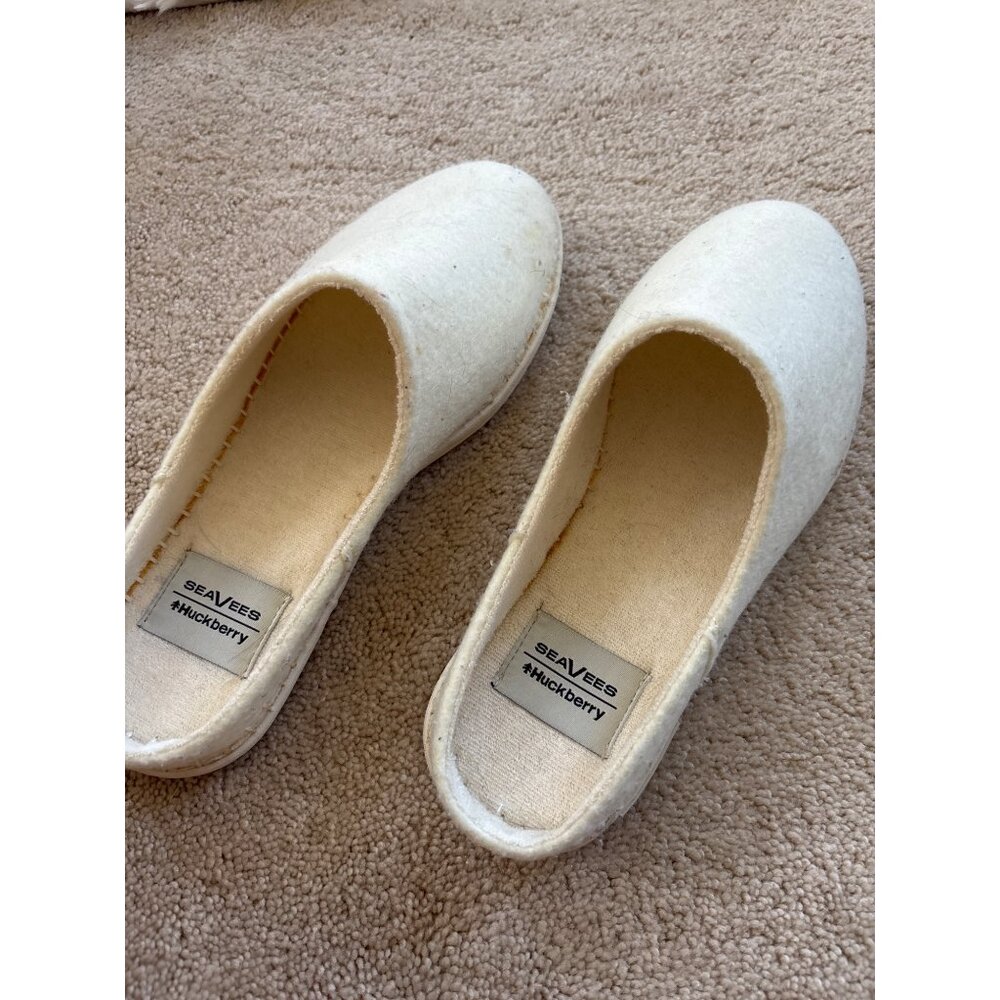 SeaVees + Huckberry Womens Wool Slippers Size 7 White Cozy Indoor Footwear - Picture 9 of 11